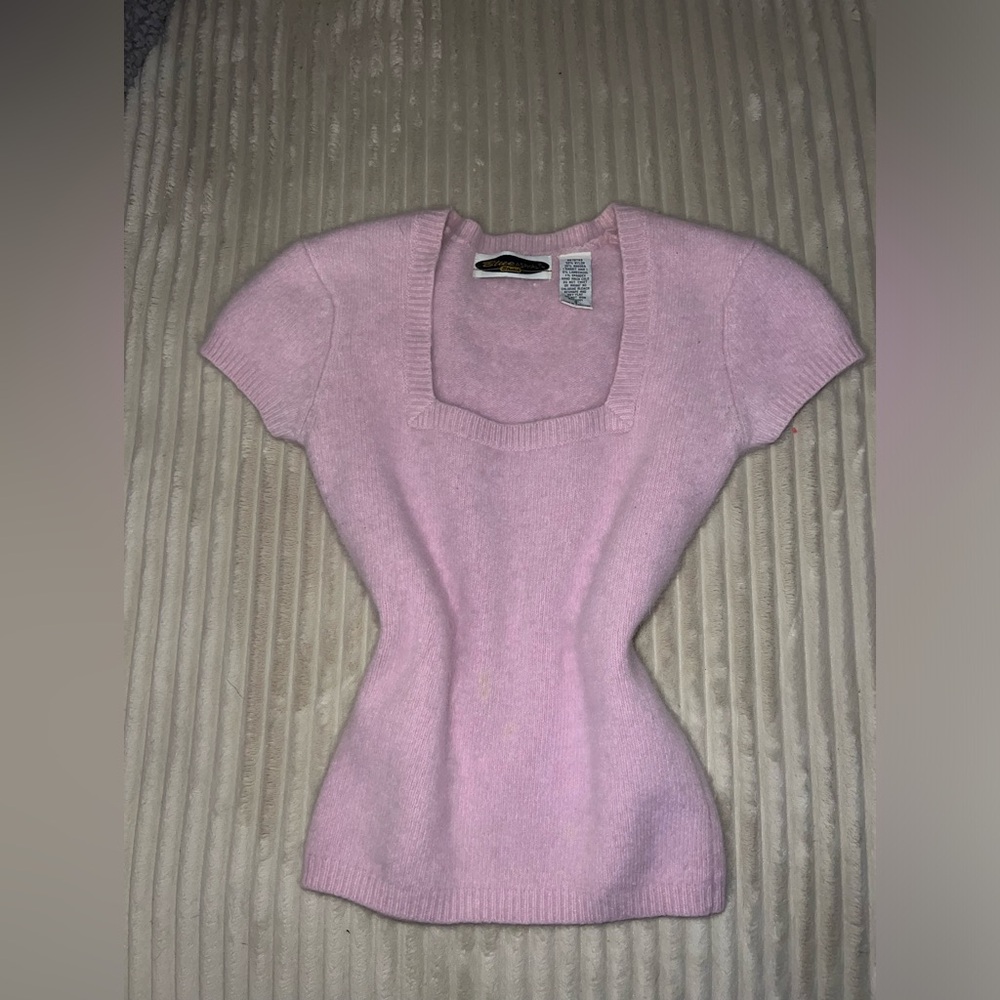 Y2K Pink sweetheart neck fur short sleeve Blue Asphalt sweater